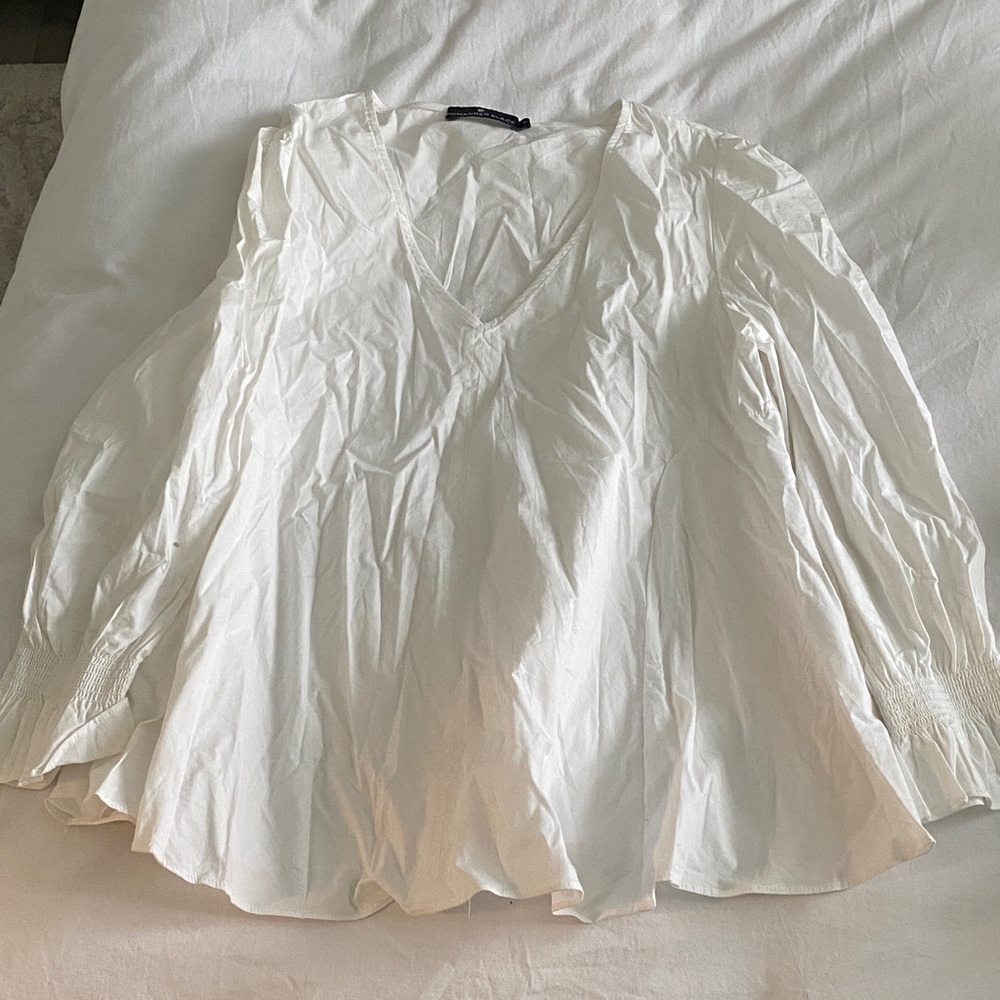 Pomander Place White V-Neck Peasant Blouse
